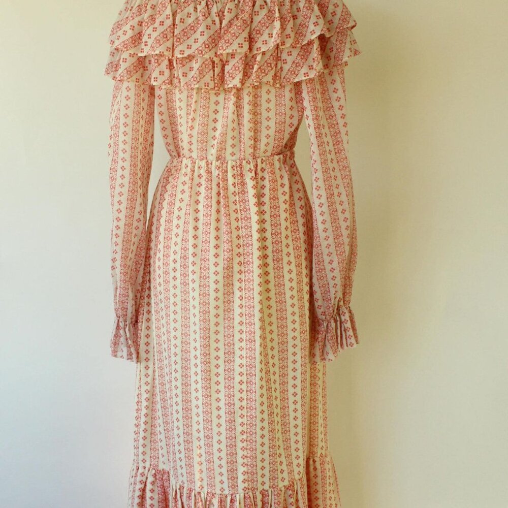 Vintage 1960s 1970s Skirt and Blouse, Neiman-Marcus Orange and Cream Peasant Sty - Picture 10 of 10